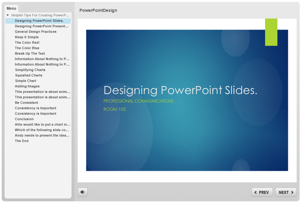 First page of an interactive on designing PowerPoint slides